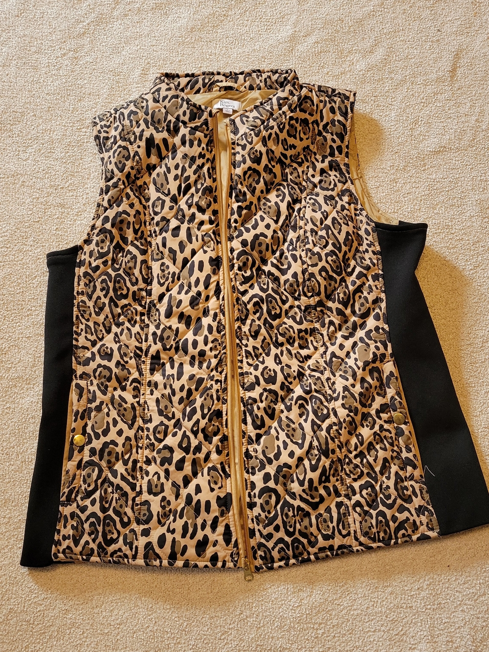 Kim Rogers Girls Leopard Quilted Vest in Tan and Black